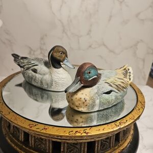 2 Vintage Hand Painted CERAMIC Ducks Pintail and Mallard